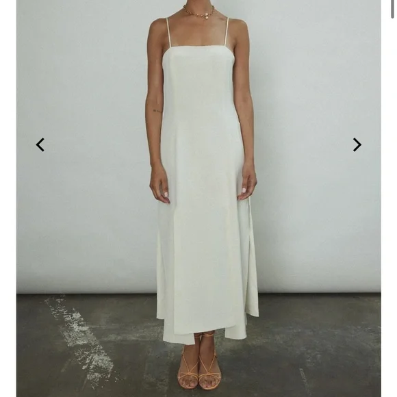 Theodora Dress in Ivory with Slits and Spaghetti Straps - Picture 2 of 8